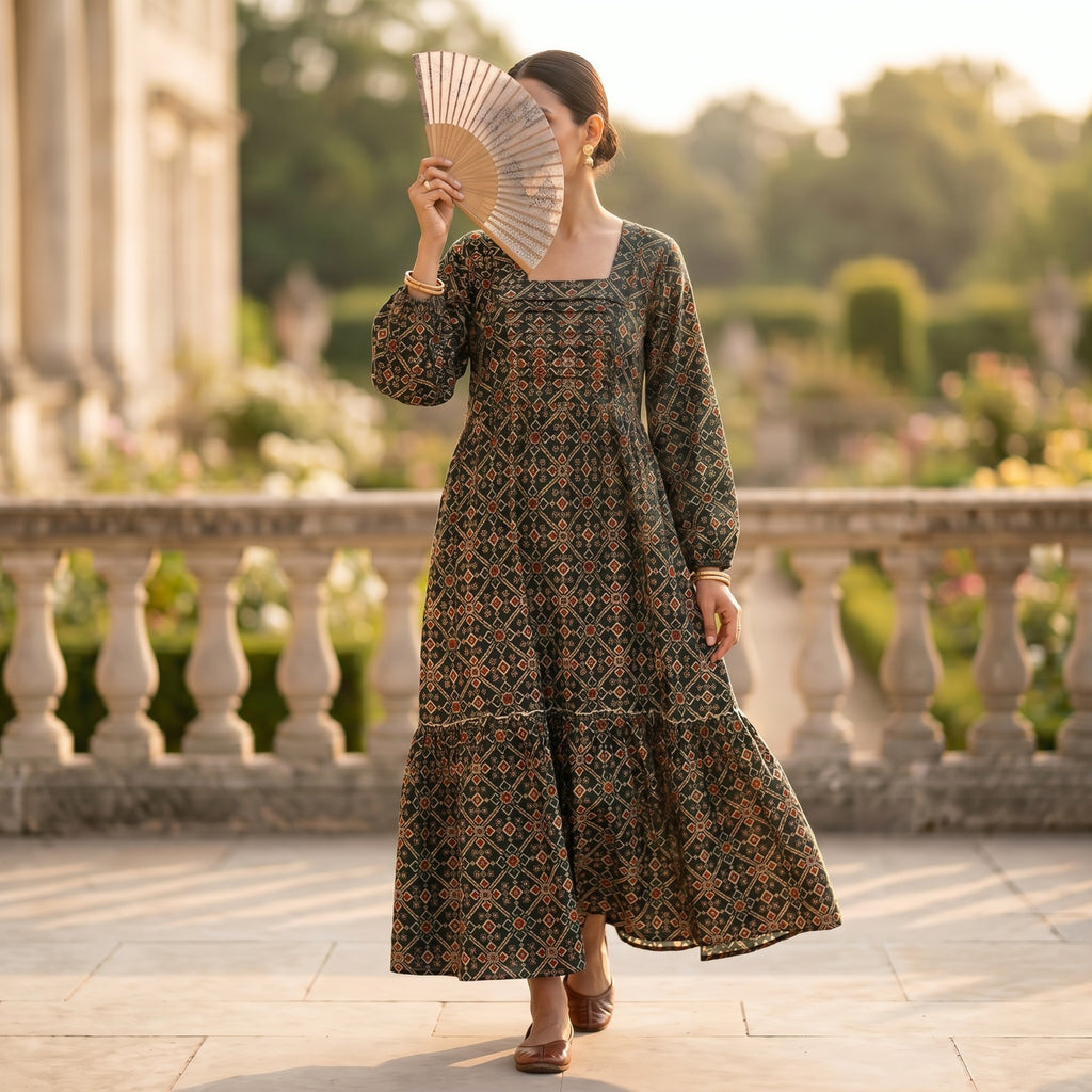 2XL-3XL Misba Printed Cotton Dress 57" Long Jalabiya