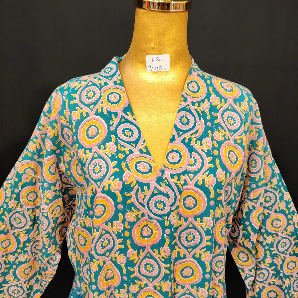 L-XL Maldives Cotton Printed Dress 57" Long Jalabiya