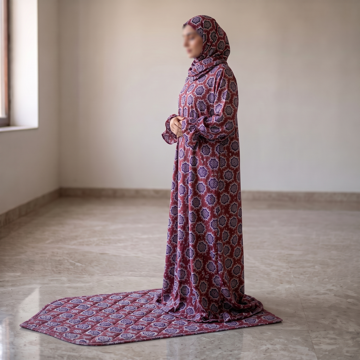 Elegant Abaya & Quilted Prayer Mat Set
