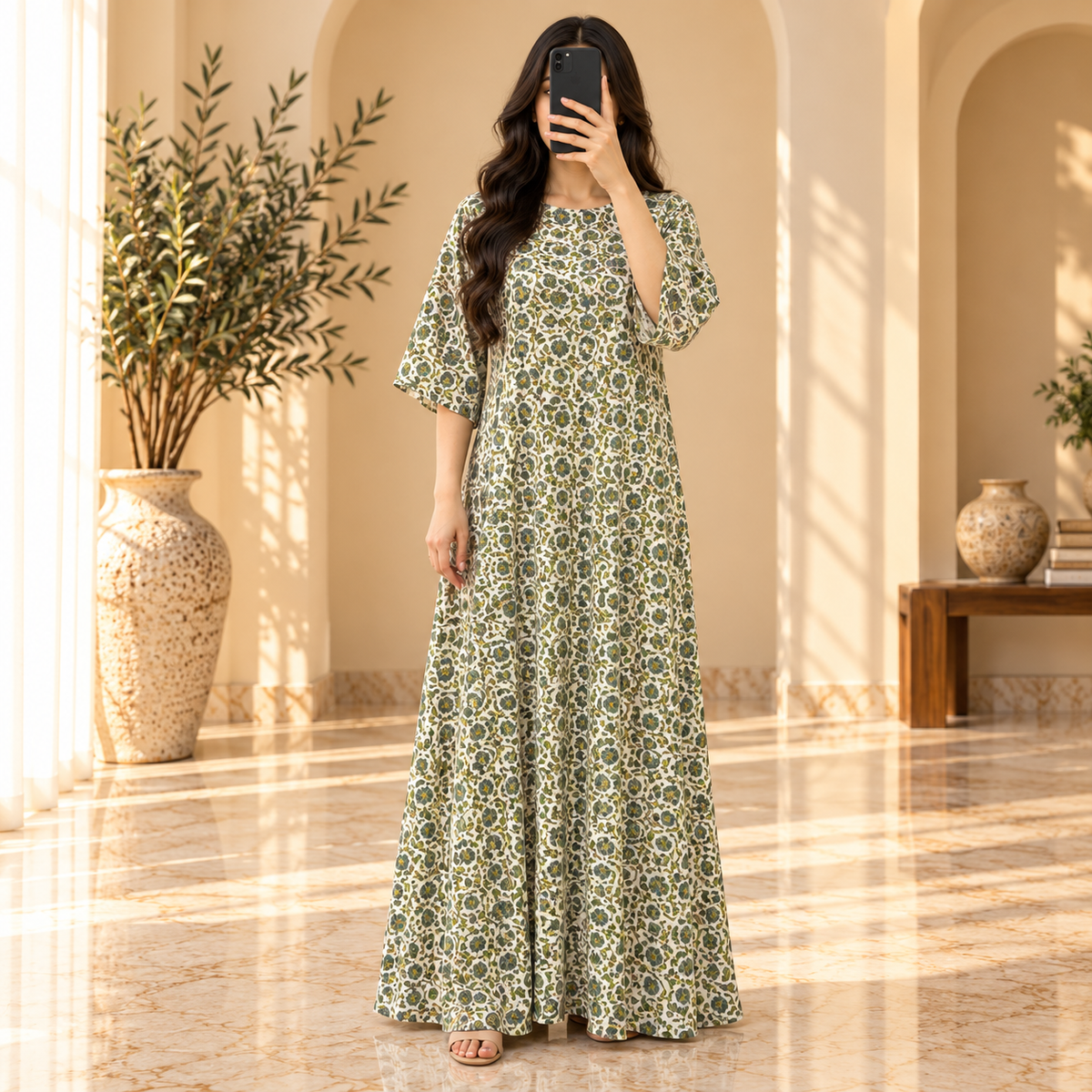 S/M Special Crystal Printed Cotton Long Dress Jalabiya – 57