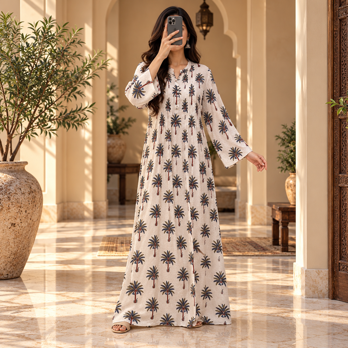 S/M Sparrow Crystal Printed Cotton Long Dress Jalabiya – 57