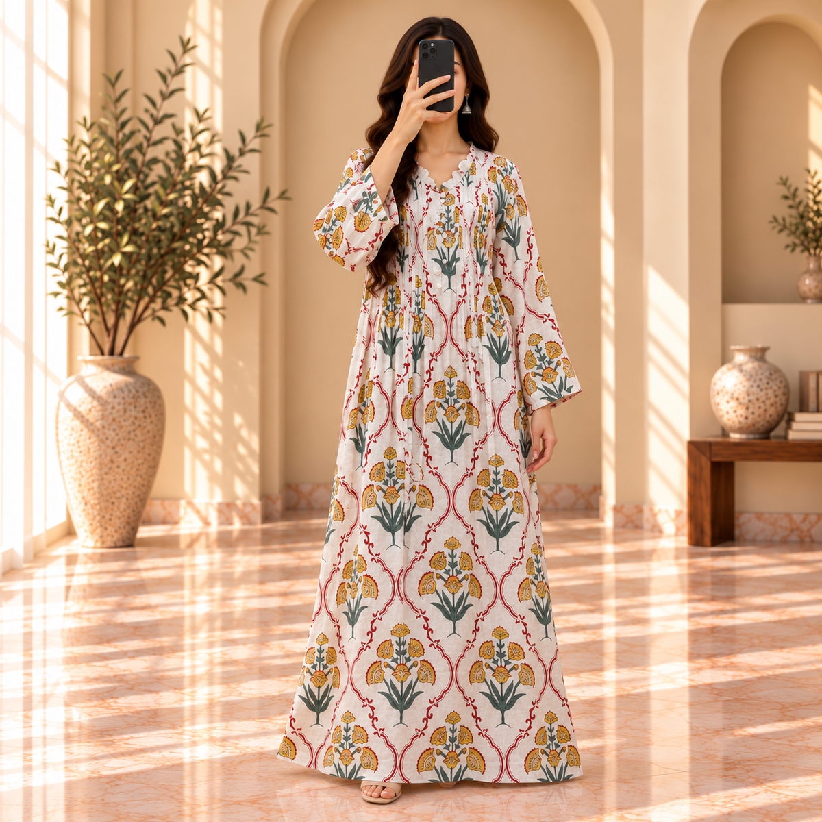 S/M Sparrow Crystal Printed Cotton Long Dress Jalabiya – 57