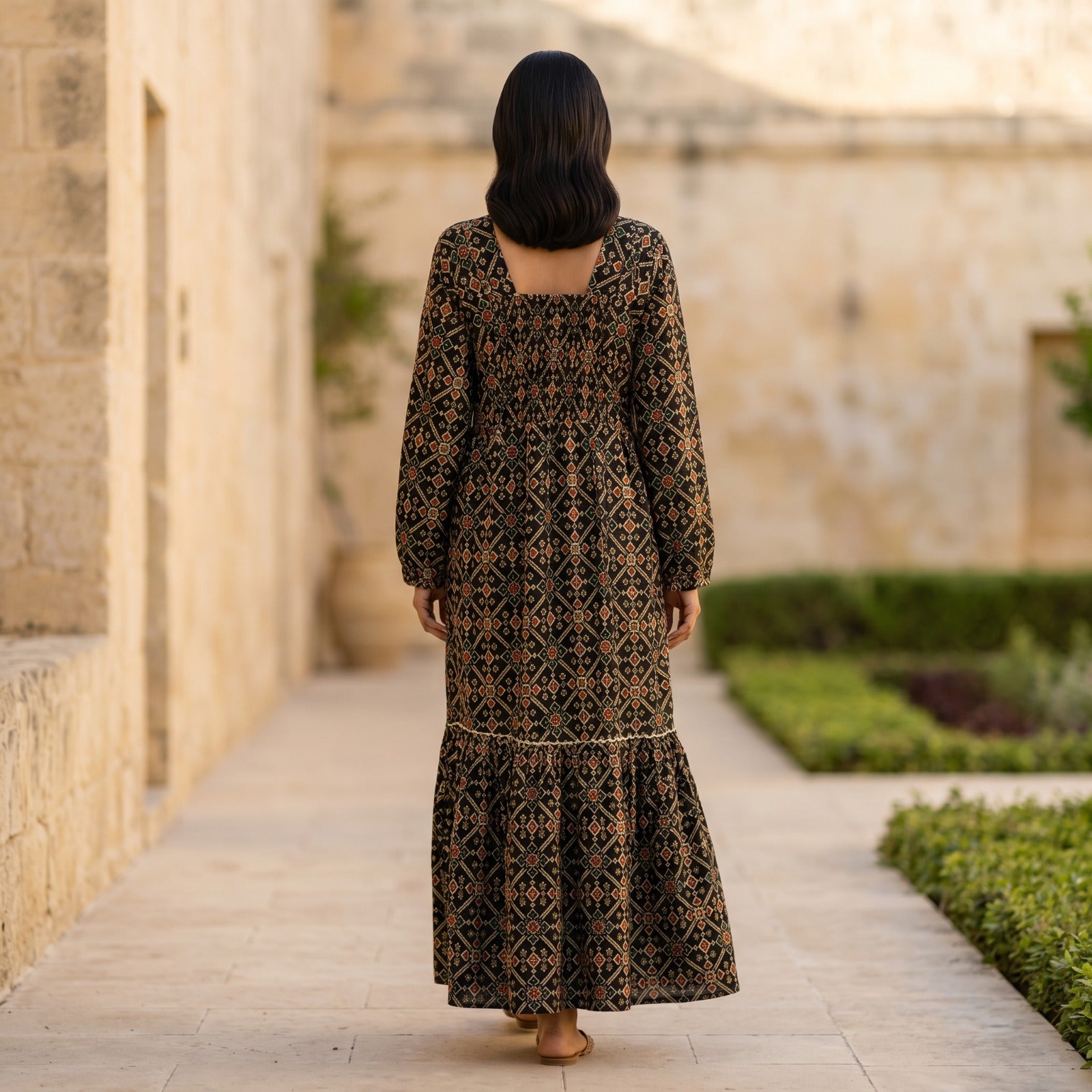 L/XL Misba Printed Dress 57" Long Jalabiya