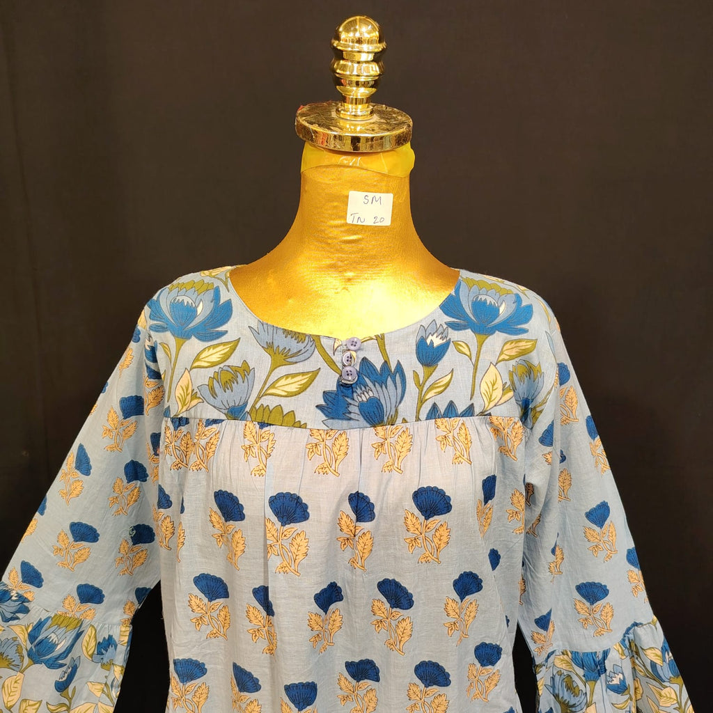 S-M Moon Printed Cotton Dress 57" Long Jalabiya
