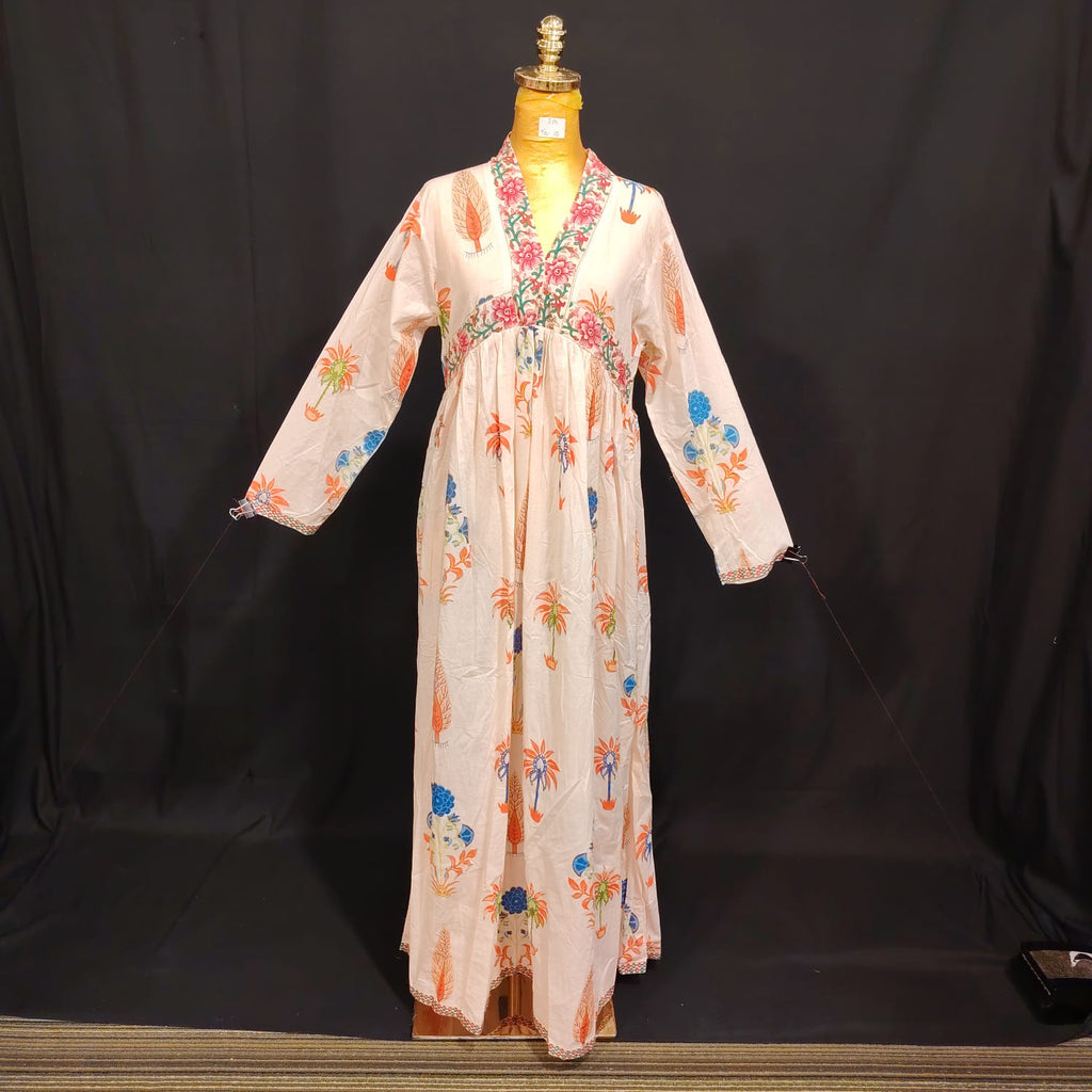 S-M Nida Printed Cotton Dress 57" Long Jalabiya