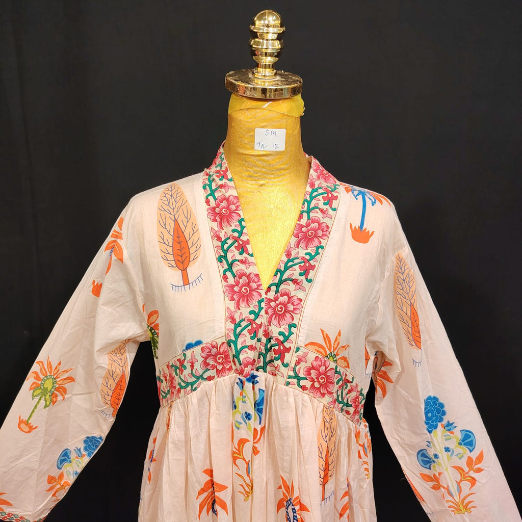 S-M Nida Printed Cotton Dress 57" Long Jalabiya