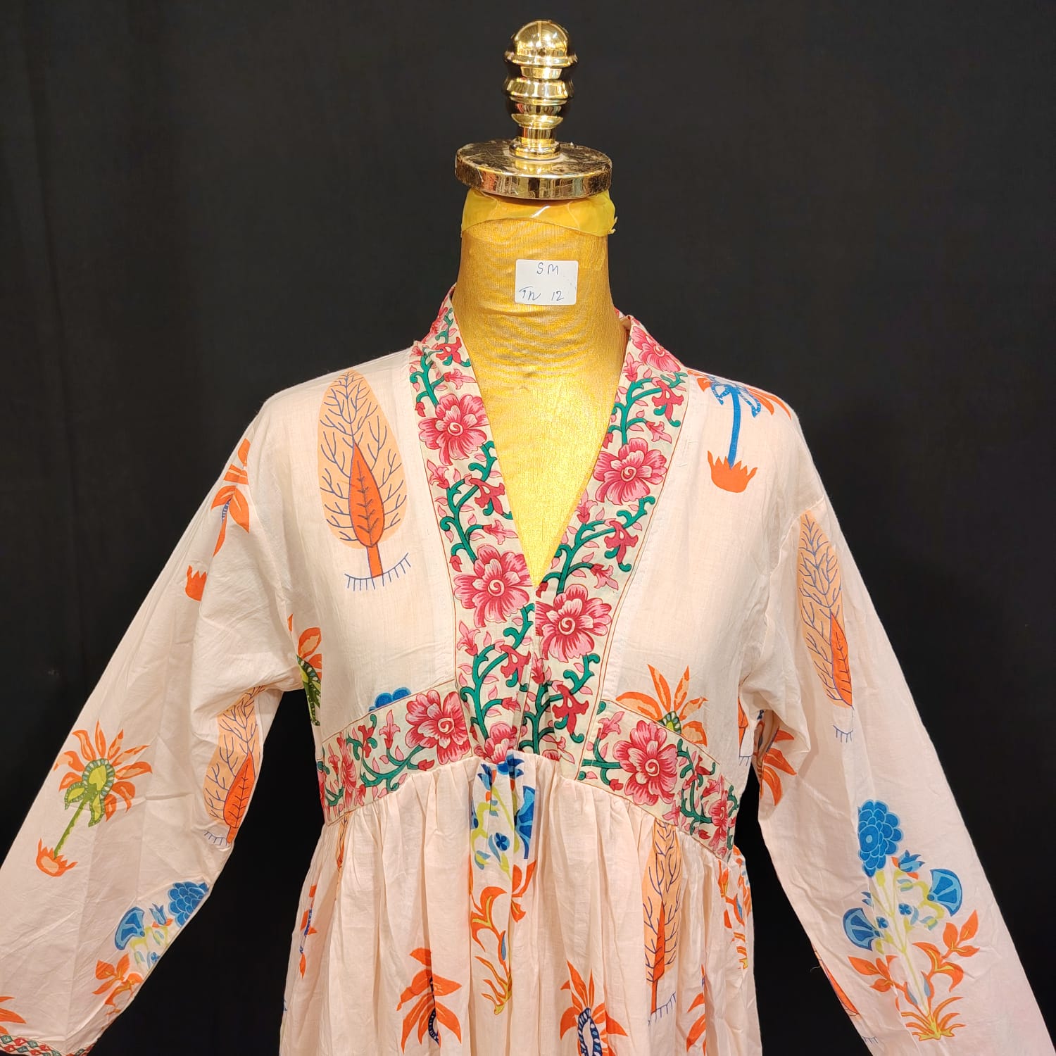 S-M Nida Printed Cotton Dress 57" Long Jalabiya