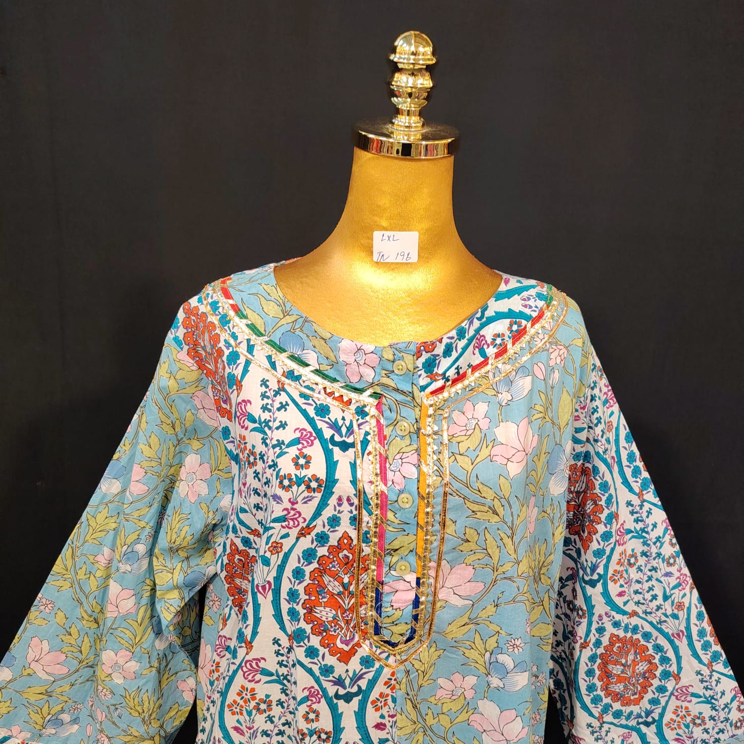 L-XL Noorain Cotton Printed Dress 57" Long Jalabiya