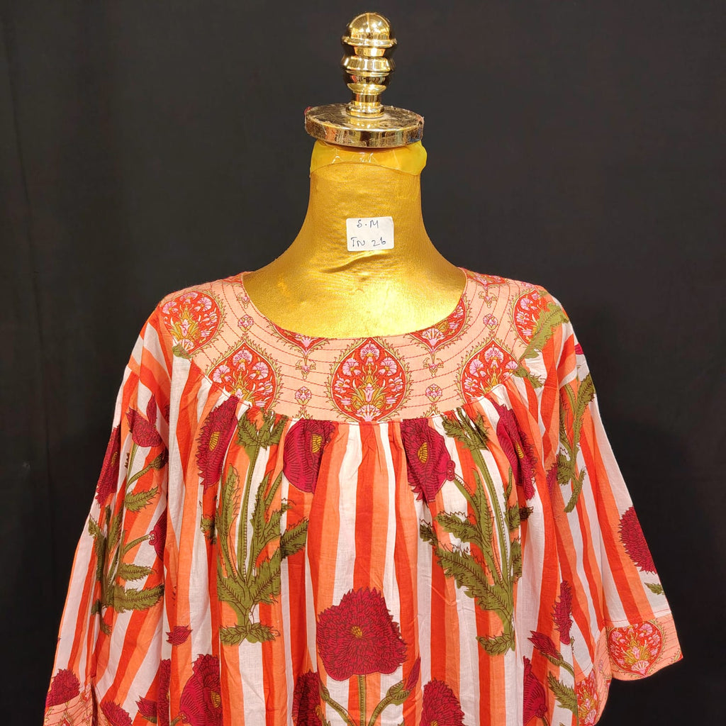 S-M Nawaar Cotton Printed Dress 57" Long Jalabiya