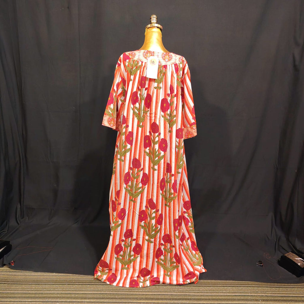 S-M Nawaar Cotton Printed Dress 57" Long Jalabiya