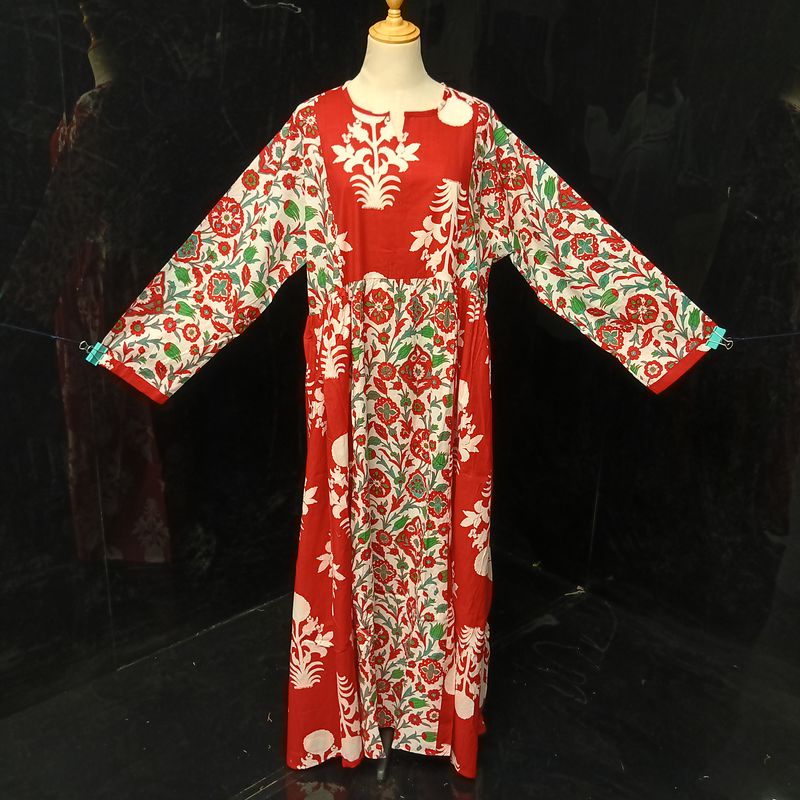 2XL-3XL Heba Printed Cotton Dress 57" Long Jalabiya With Sheila