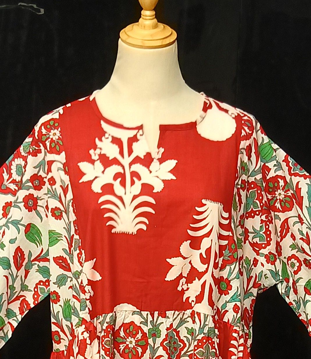 2XL-3XL Heba Printed Cotton Dress 57" Long Jalabiya With Sheila