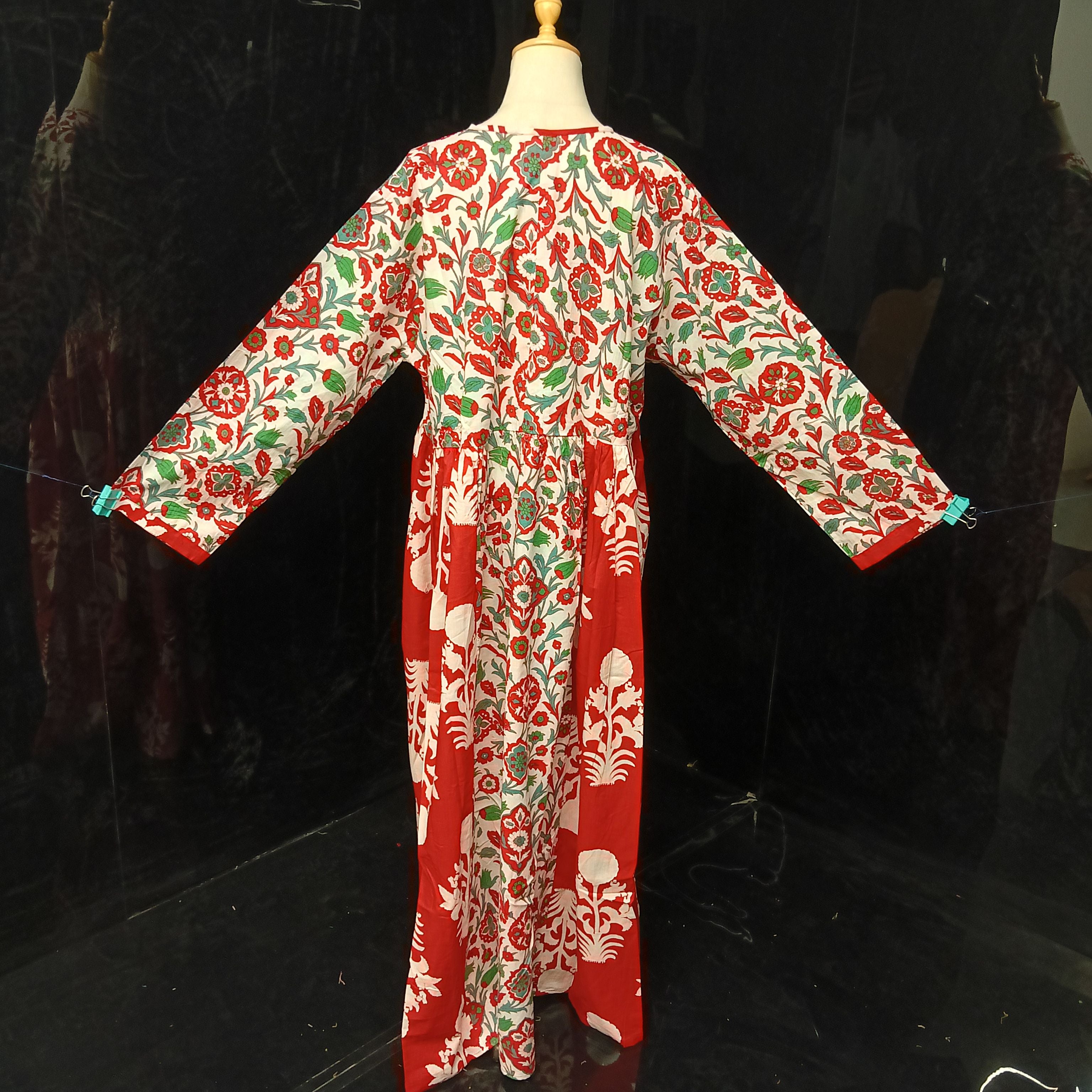 2XL-3XL Heba Printed Cotton Dress 57" Long Jalabiya With Sheila