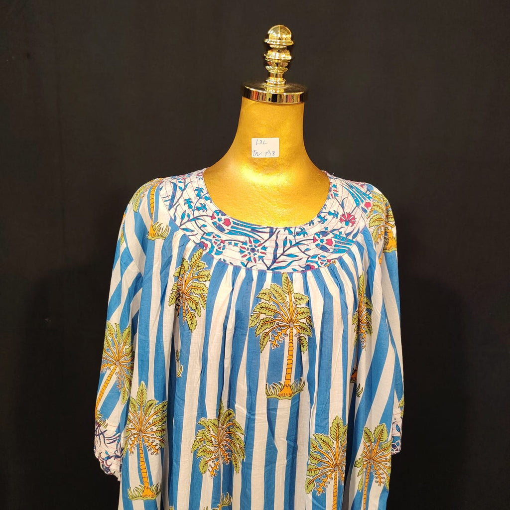 L-XL Nawaar Cotton Printed Dress 57" Long Jalabiya
