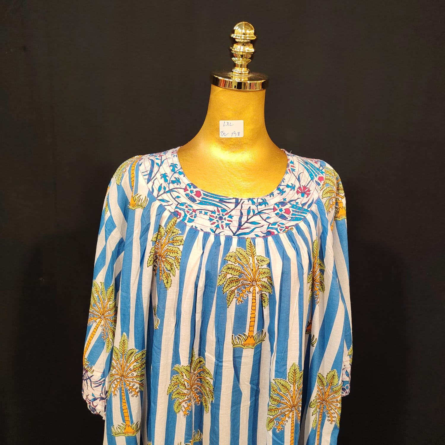 L-XL Nawaar Cotton Printed Dress 57" Long Jalabiya