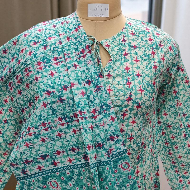 XS-S Nobila Printed Cotton Dress With Scarf 54" Long Jalabiya