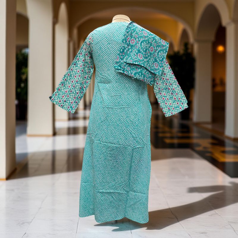 XS-S Nobila Printed Cotton Dress With Scarf 54" Long Jalabiya