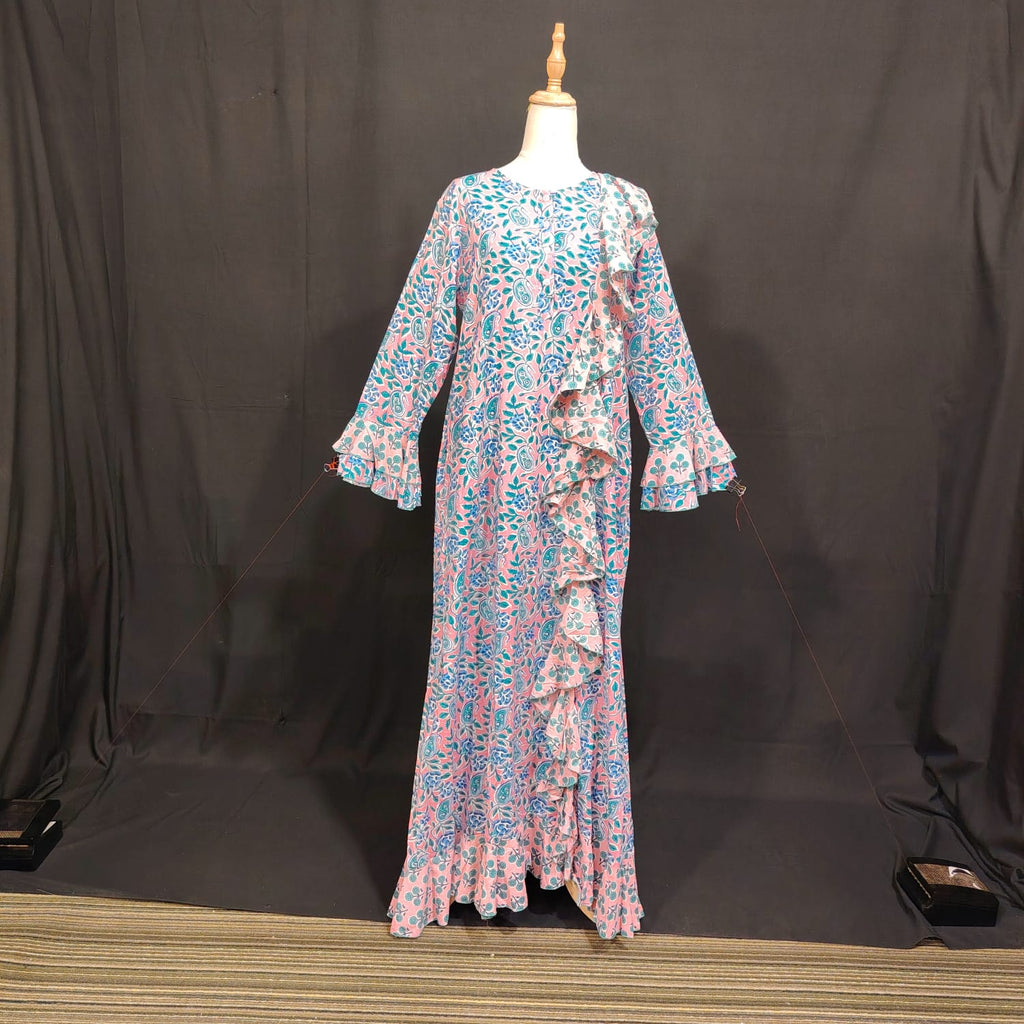 S-M Princess Printed Cotton Dress 57" Long Jalabiya