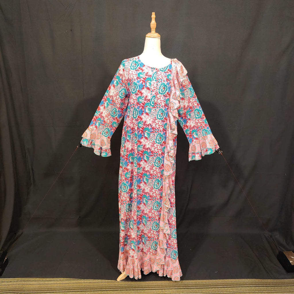 L-XL Princess Cotton Printed Dress 57" Long Jalabiya