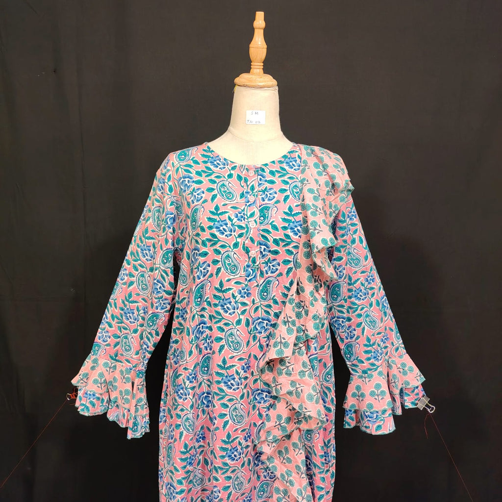 S-M Princess Printed Cotton Dress 57" Long Jalabiya