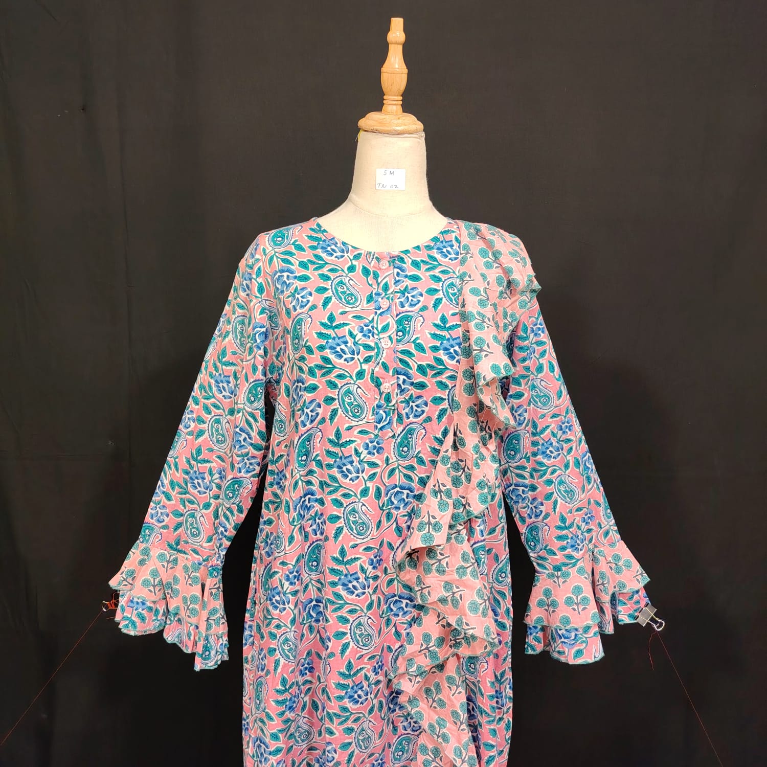 S-M Princess Printed Cotton Dress 57" Long Jalabiya