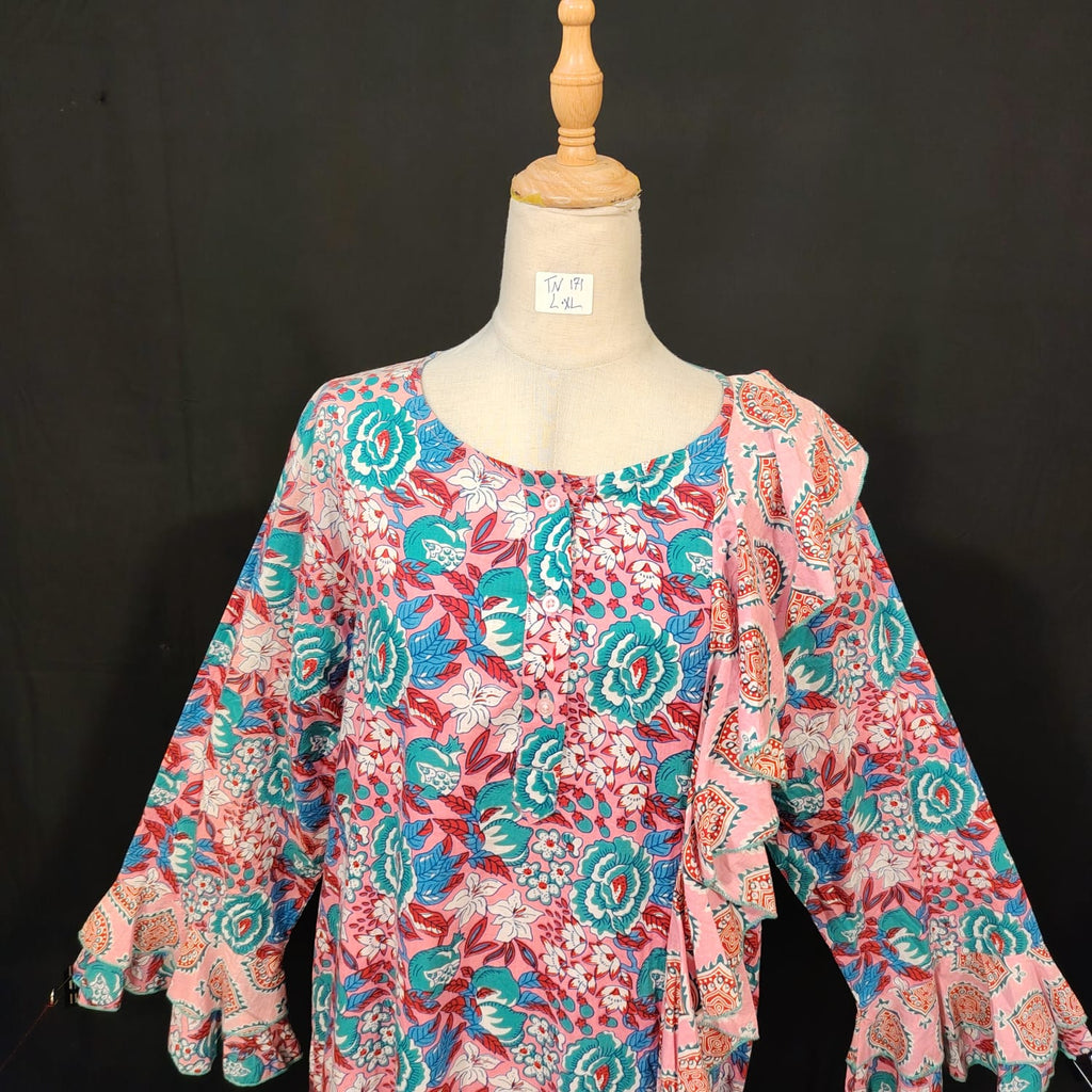 L-XL Princess Cotton Printed Dress 57" Long Jalabiya