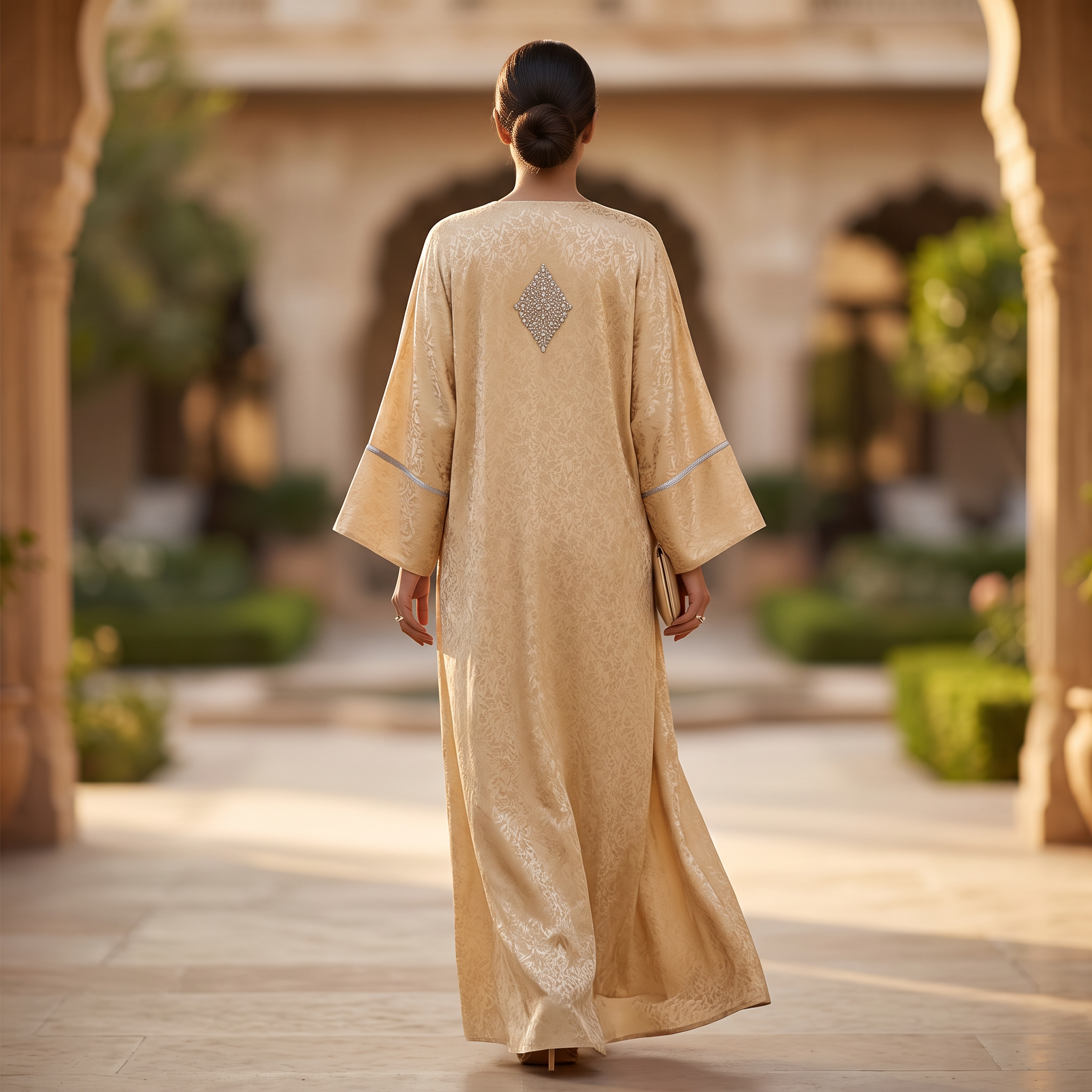 Silky Jacquard Kaftan Elegant Free-Size Luxury Abaya