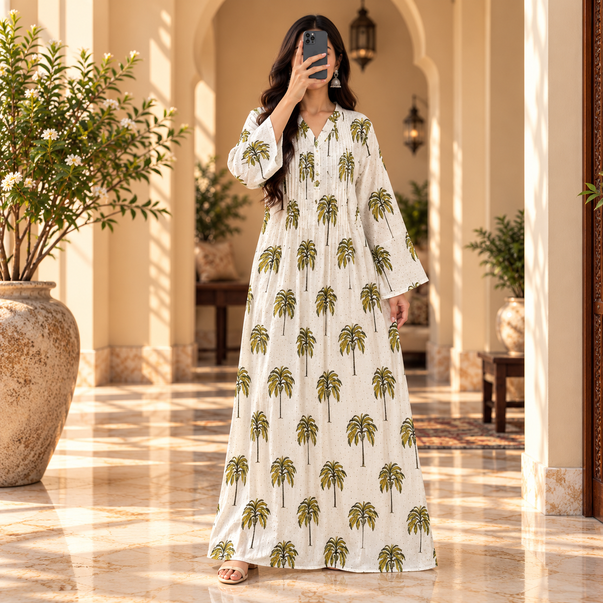 S/M Sparrow Crystal Printed Cotton Long Dress Jalabiya – 57