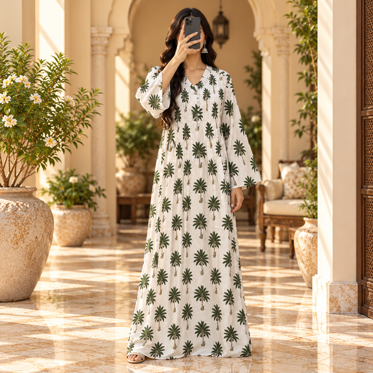 S/M Sparrow Crystal Printed Cotton Long Dress Jalabiya – 57