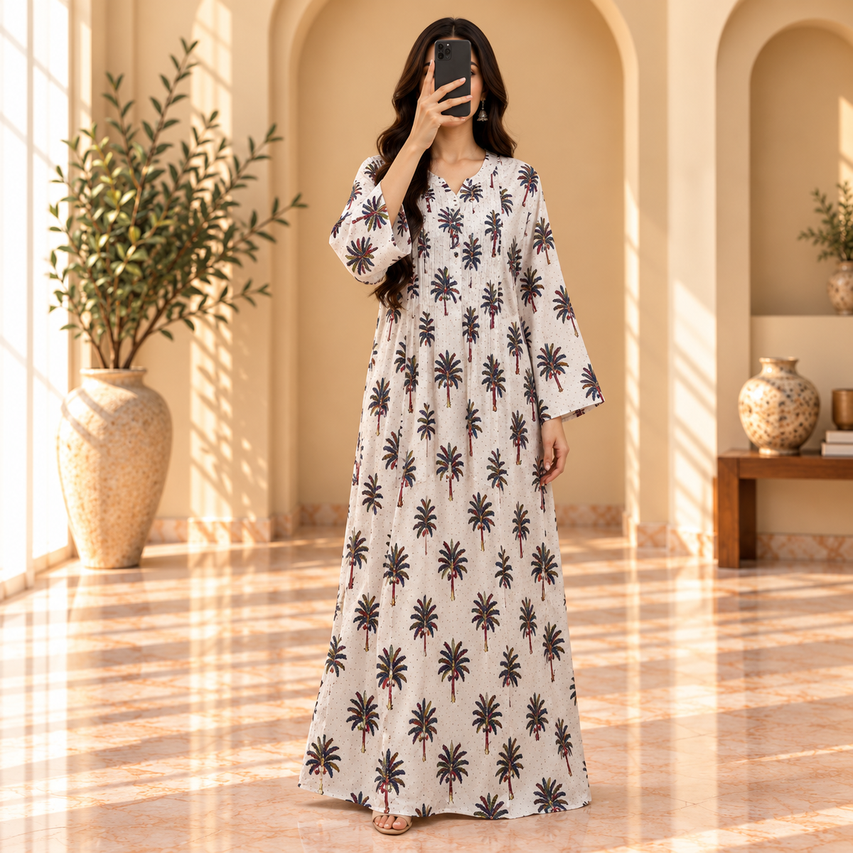 S/M Sparrow Crystal Printed Cotton Long Dress Jalabiya – 57