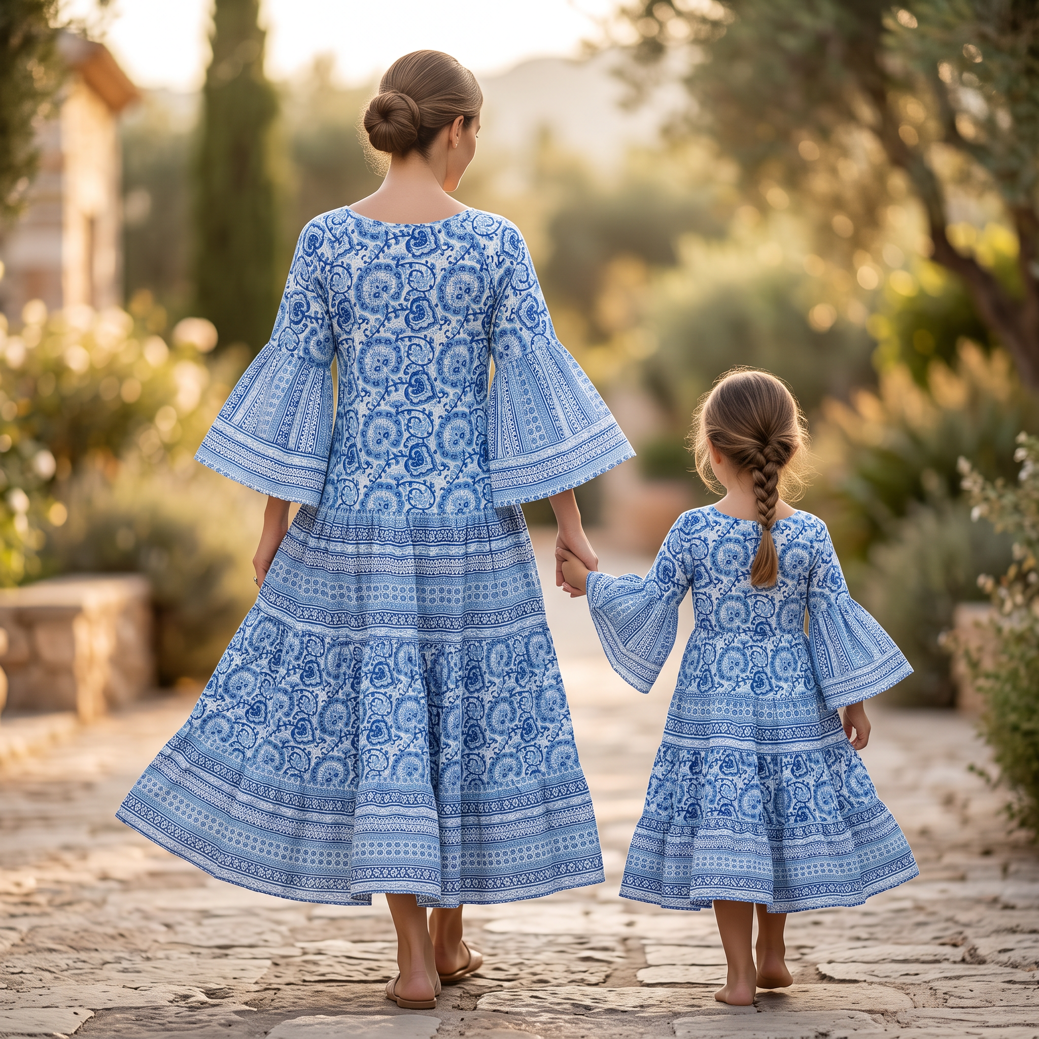 Gaby Blue Printed Cotton Dress Jalabiya