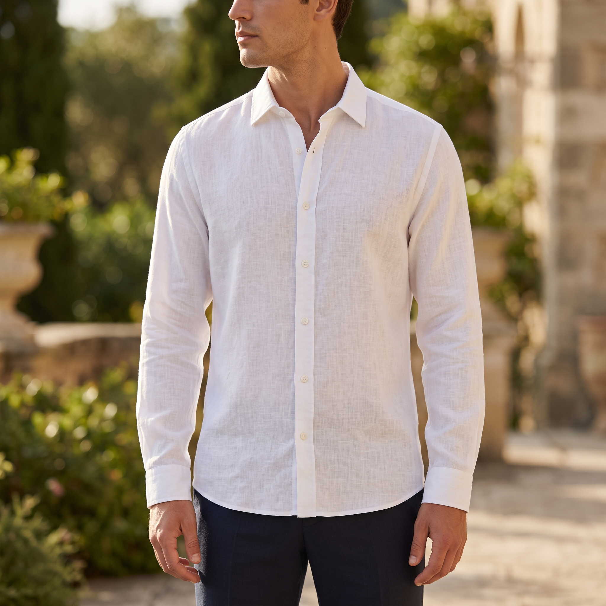 L Size Luxury Linen Long Sleeve Shirt
