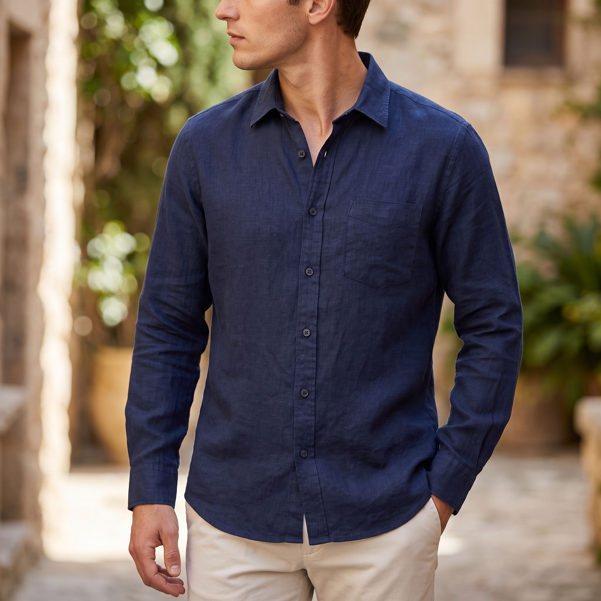 L Size Luxury Linen Long Sleeve Shirt