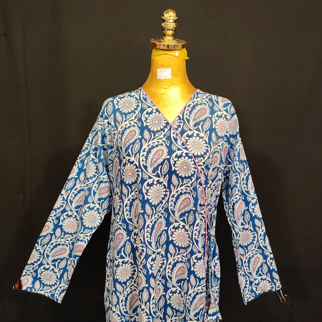 S-M Qifa Printed Cotton Dress 57" Long Jalabiya