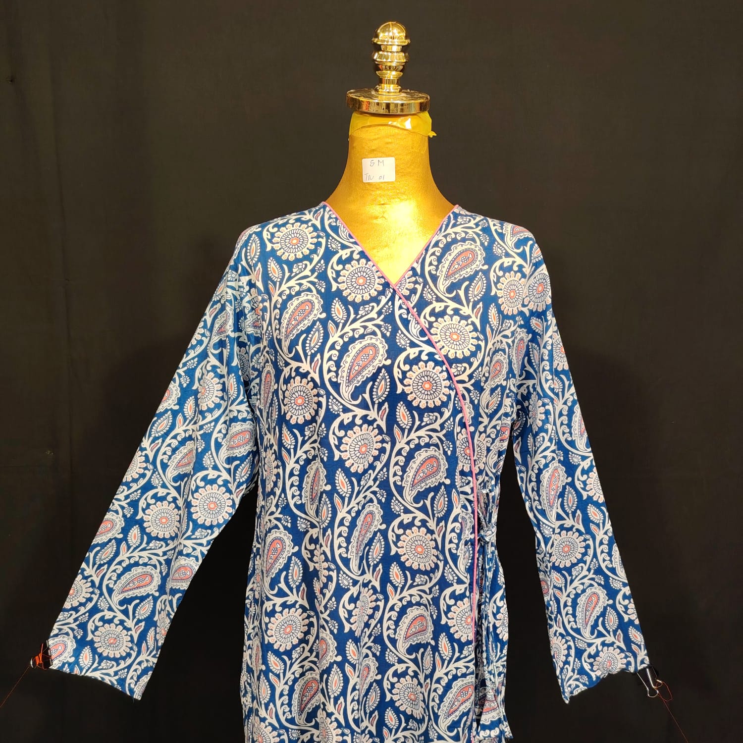 S-M Qifa Printed Cotton Dress 57" Long Jalabiya
