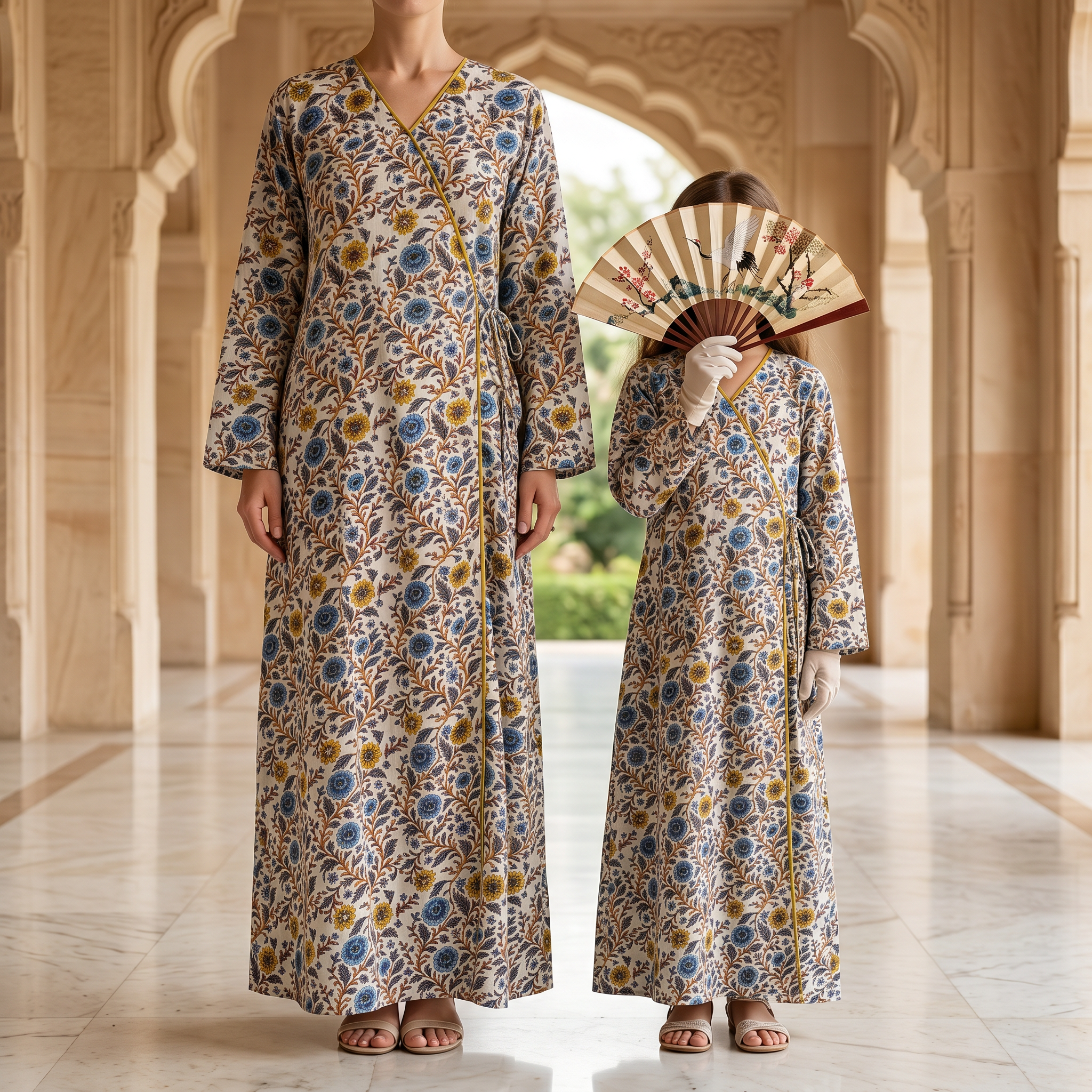 Qifa White Printed Cotton Dress Jalabiya