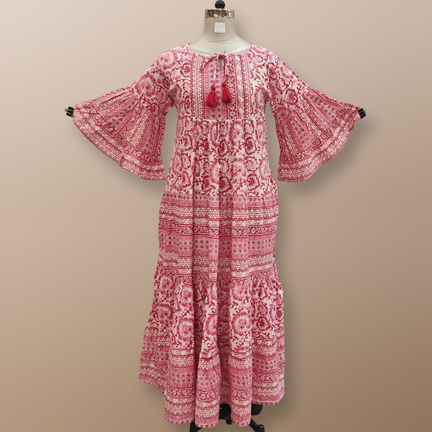 S/M Gaby Crystal Red Printed Long Dress 57" Long Jalabiya