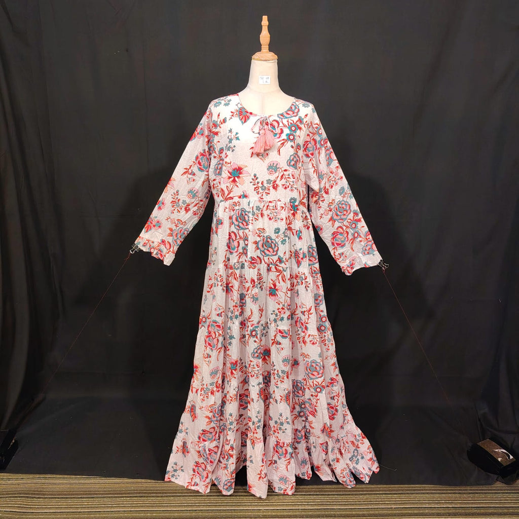 L-XL Razia Cotton Printed Dress 57" Long Jalabiya