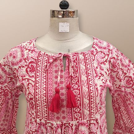 L/XL Gaby Crystal Red Printed Long Dress 56" Long Jalabiya