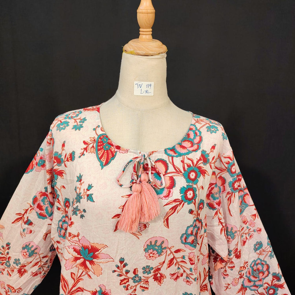 L-XL Razia Cotton Printed Dress 57" Long Jalabiya