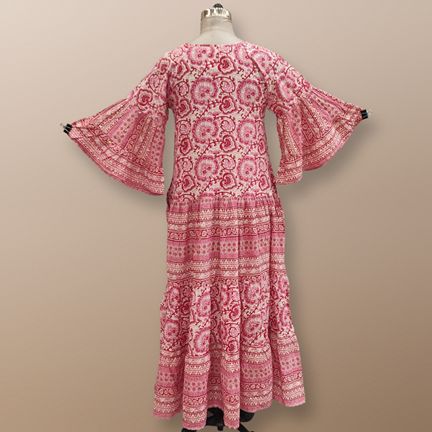 S/M Gaby Crystal Red Printed Long Dress 57" Long Jalabiya