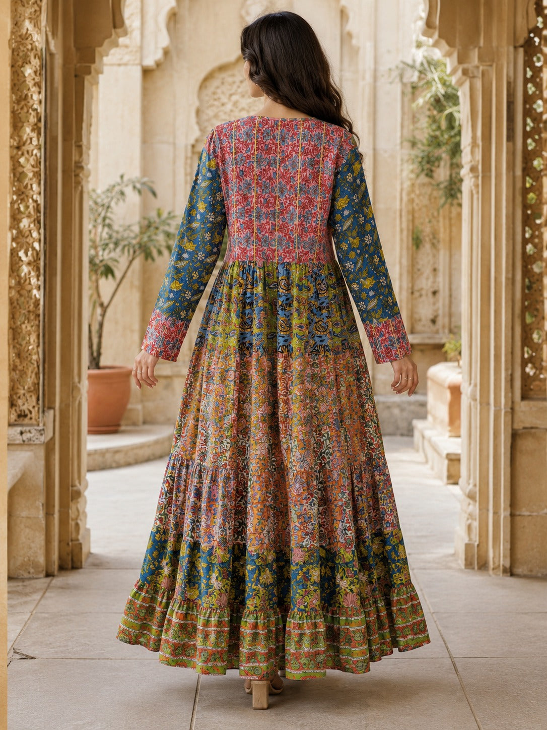 L/XL Crystal Special Printed Cotton Long Dress Jalabiya – 57"