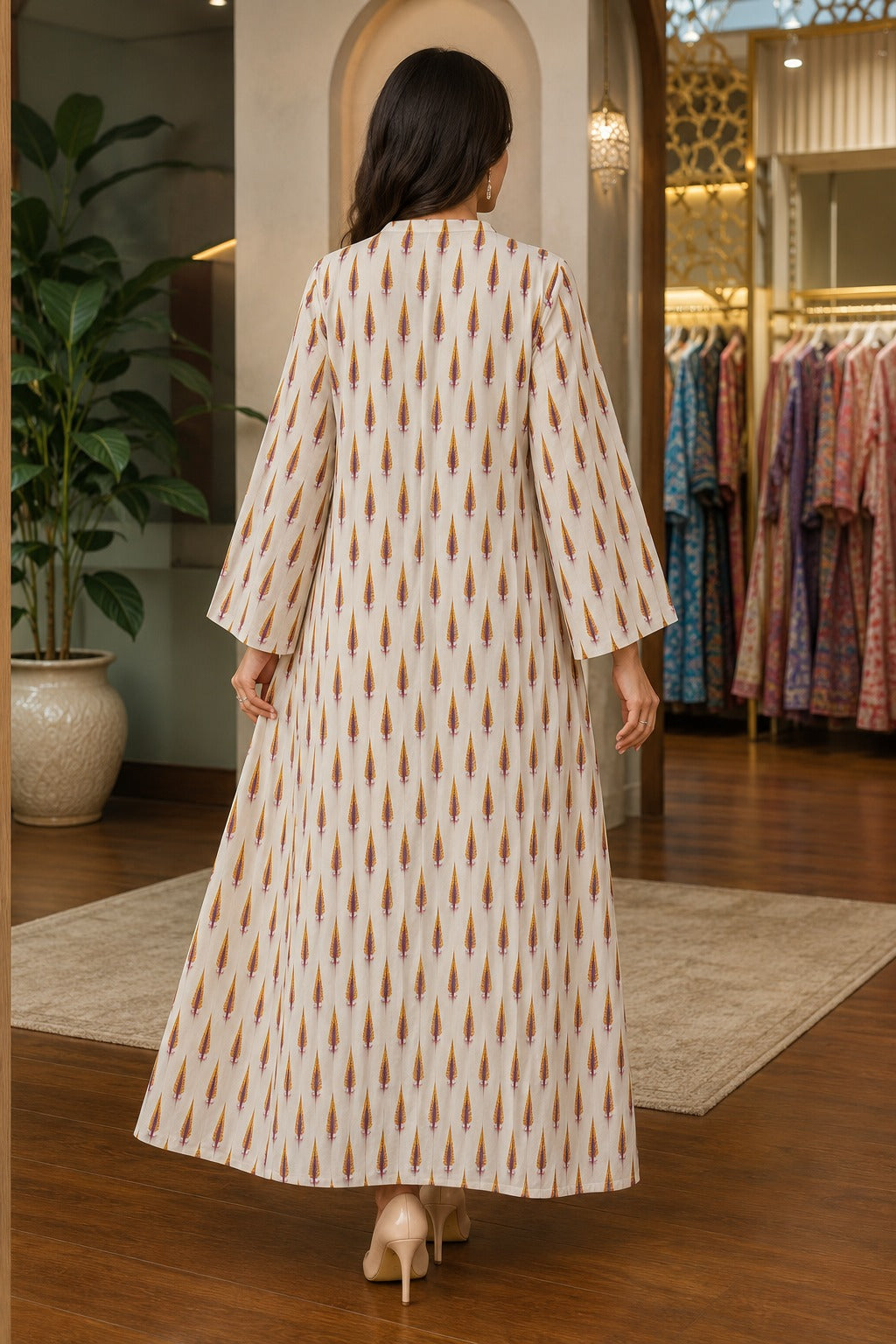 L/XL Aleah Crystal Printed Cotton Long Dress Jalabiya – 57"