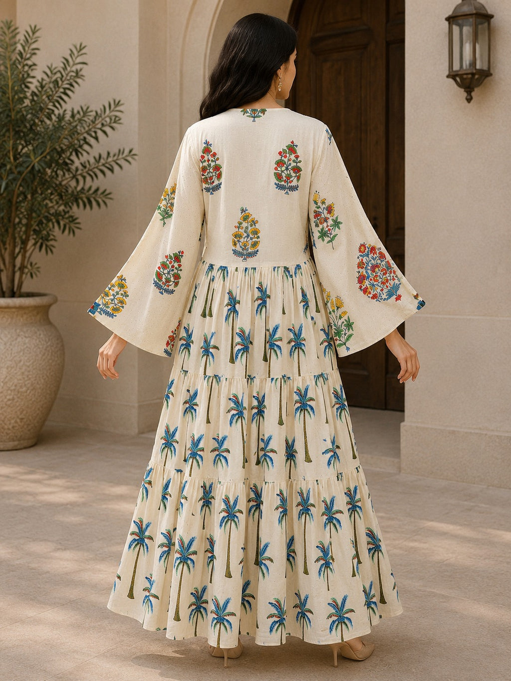 S/M Cindrella Crystal Printed Cotton Long Dress Jalabiya – 57"