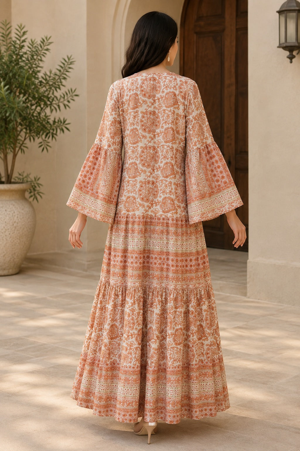 L/XL Gaby Printed Cotton Long Dress Jalabiya – 57"