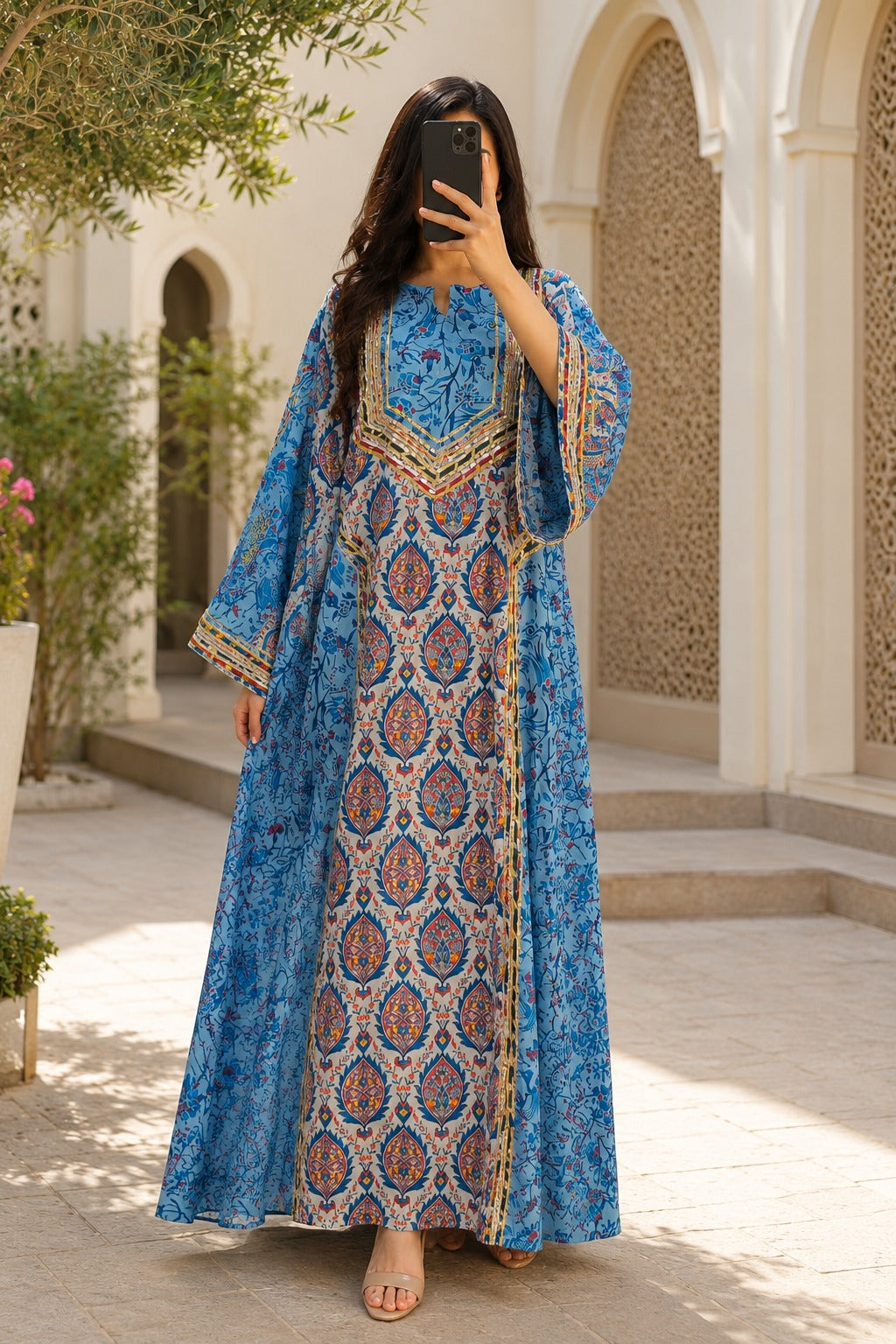L/XL Special Printed Cotton Long Dress Jalabiya – 57"