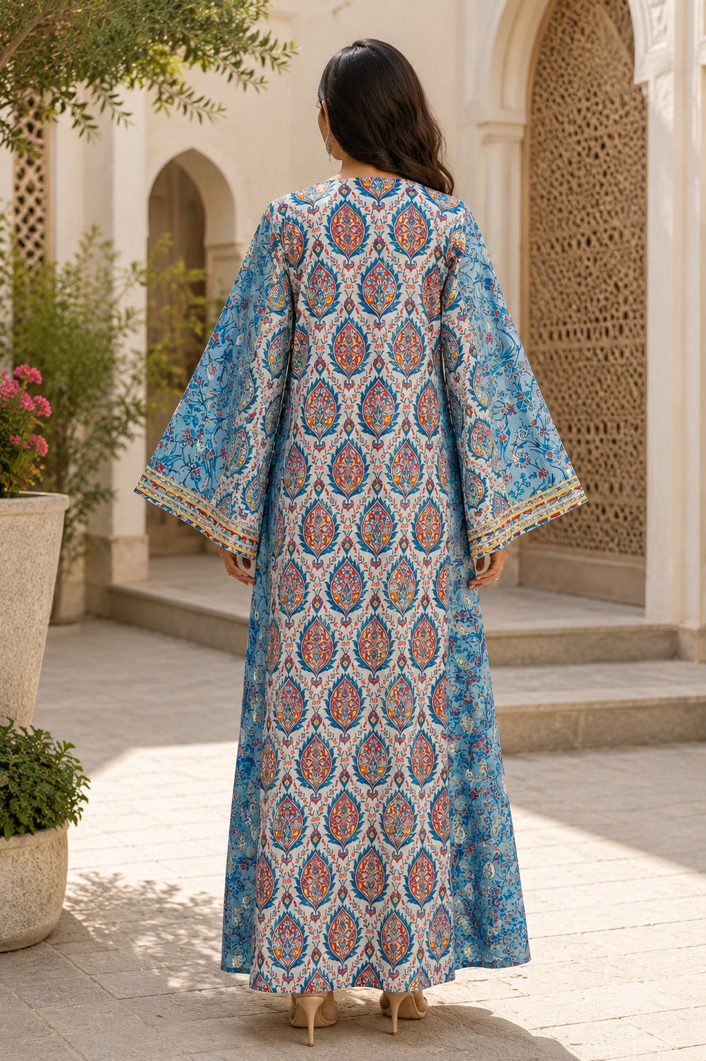 L/XL Special Printed Cotton Long Dress Jalabiya – 57"