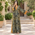 S/M Teena Crystal Printed Silk Long Dress Jalabiya – 57