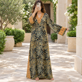L/XL Teena Crystal Printed Silk Long Dress Jalabiya – 57
