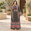 2XL/3XL Crystal Digital Printed Poly Silk Long Dress Jalabiya – 56